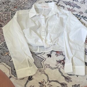 White Button Down Shirt with tie/knot in front